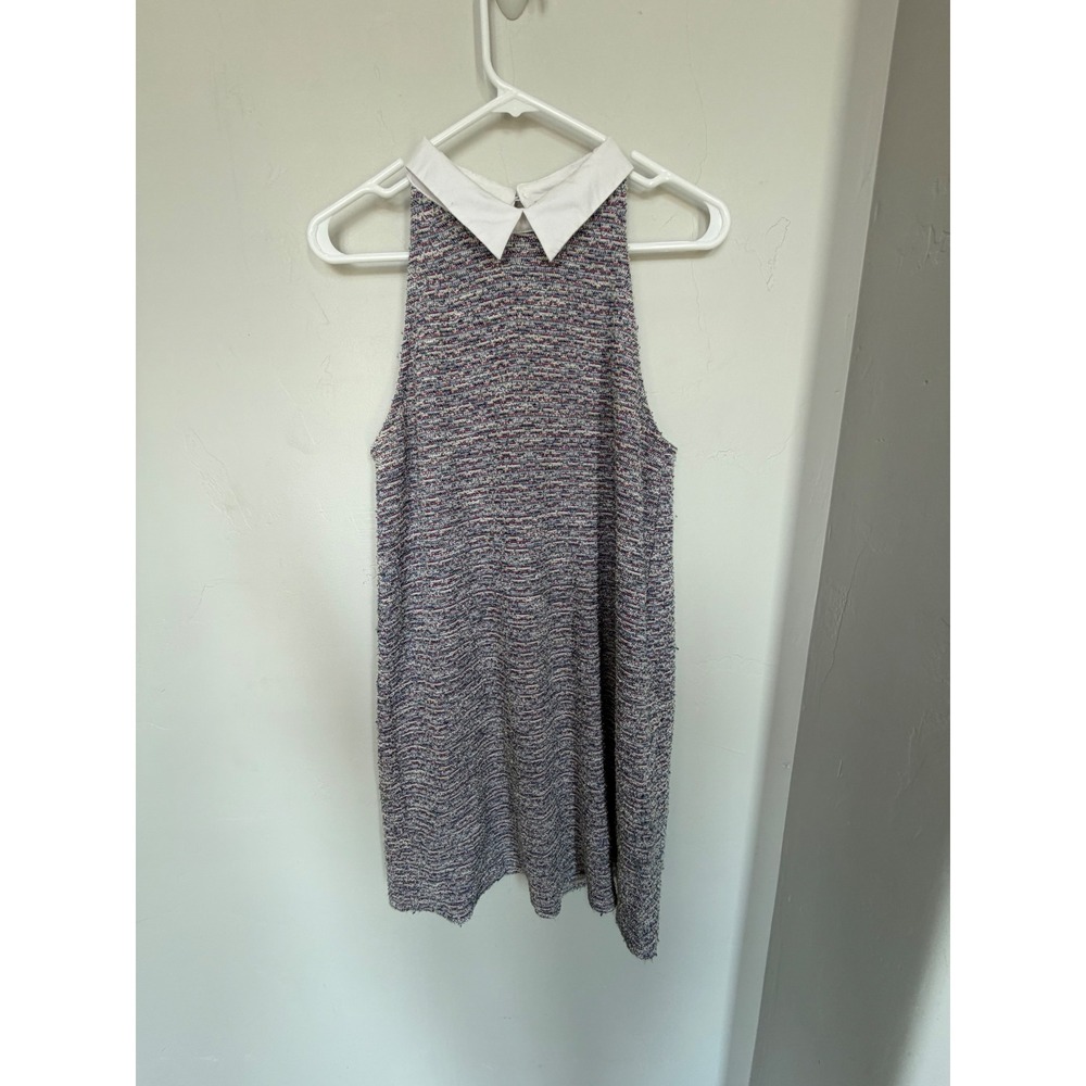 Zara Trafaluc Multi Color Space Dye Knit Sleeveless Collar Shift Mini Dress L